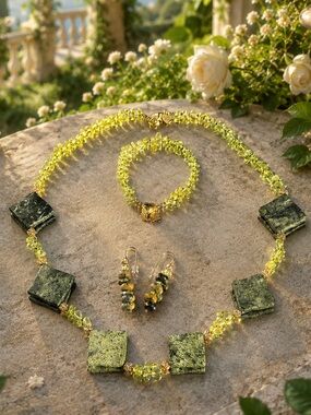 Peridot & Serpentine Gemstone Jewelry Set.